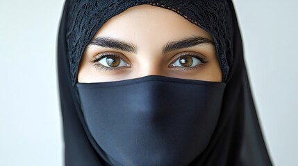 Naklejka premium Muslim woman wearing niqab and showing intense gaze