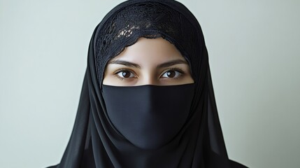 Naklejka premium Muslim woman wearing niqab and looking at camera