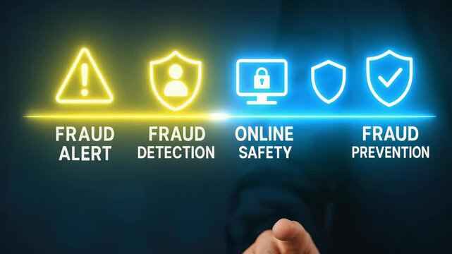 Interactive fraud prevention and online safety alert system visualization.