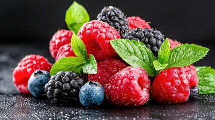 Fresh berries colorful food photography juicy raspberries blueberries blackberries grapes healthy eating