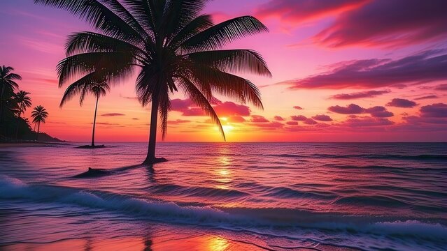 summer wallpaper 4k hd high quality summer background pictures | sunset tropical beach wallpaper | neon glow ocean waves aesthetic in 4k 16:9 pac background