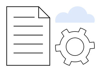Paper document, gear for process or automation, and cloud symbol for digital storage. Ideal for data management, automation, cloud solutions, technology, workflow, file sharing simple landing page