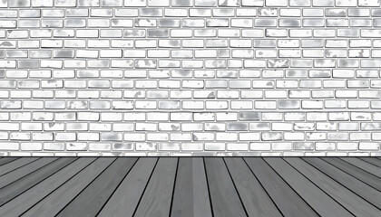 Fototapeta premium Blank brick wall and wooden floor, one line art. with white shades