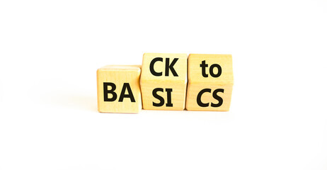 Back to basics symbol. Concept words Back to basics on wooden block. Beautiful white table white...