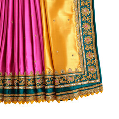 Colorful Traditional Indian Saree with Intricate Patterns and Embroidery on white background