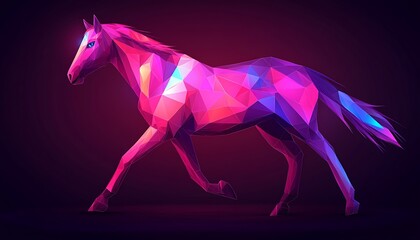 Obraz premium Low Polygon Design of a Galloping Horse Creating a Neon Glow Art Piece With Intense Colors