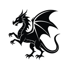 Vector drawing of a black dragon silhouette that sits