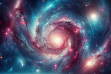 Fototapeta premium Swirling galaxy with vibrant colors in the cosmos showcasing its radiant core and luminous arms