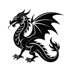 Vector drawing of a black dragon silhouette that sits