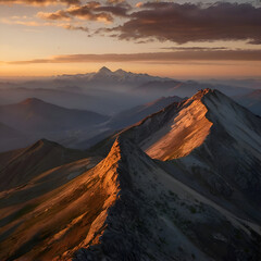 Fototapeta premium Majestic Mountain Range at Sunset with Golden Light - Scenic Alpine Landscape