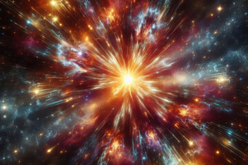 Fototapeta premium Explosion of colors and light captured in a cosmic event during the birth of a star in deep space