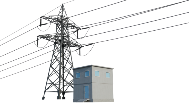 Isolated Electrical Power Tower and Building