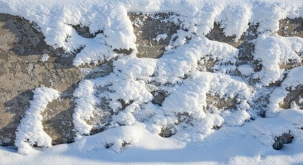 Winter Frost on Stone Wall - Close-up of a weathered stone wall covered in a thick layer of frost and snow. Perfect for winter backgrounds