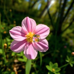 Pink Flower Dewdrop: A Sunlit Macro Bloom