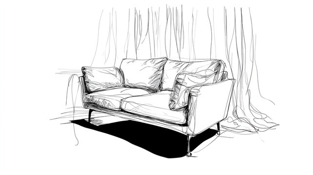Modern Minimalist Sofa Design Sketch: Creative Interior Illustration of Comfortable and Stylish Living Room Furniture
