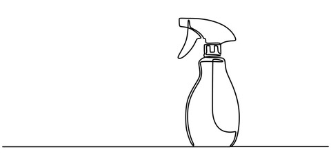 Vector abstract continuous one single simple line drawing icon of bottle with cleaning liquid in silhouette sketch, plastic spray bottle continuous one line drawing, An empty plastic detergent bottle.