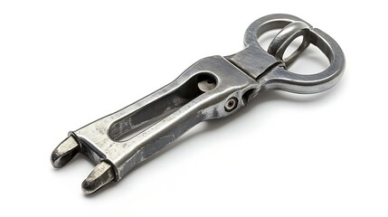 Metal clasp with white background.