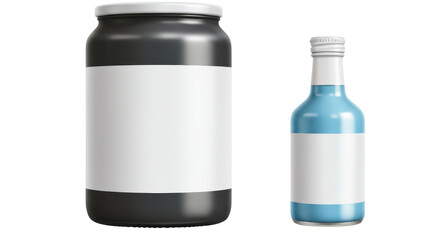 Isolated Black Jar and Small Bottle Mockup