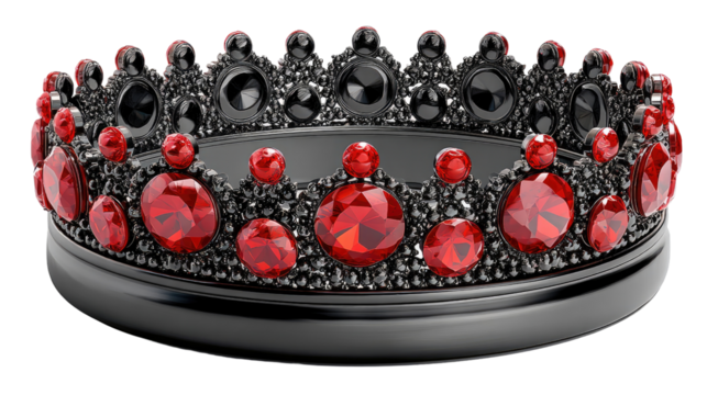 Royal Crown: A stunning and luxurious crown, fit for royalty, with intricate details and elegant design. It is adorned with red jewels and black accents, epitomizing regality and sophistication.