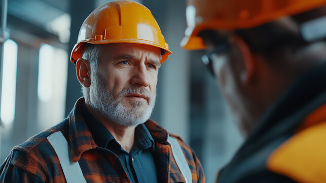Mining engineer discussing project updates with workers at a site. Featuring team collaboration and project oversight
