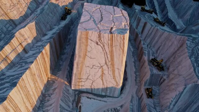 Extracting huge marble block in open pit quarry