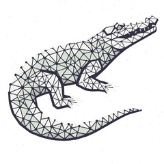 Geometric crocodile illustration with a triangular pattern design on a textured background