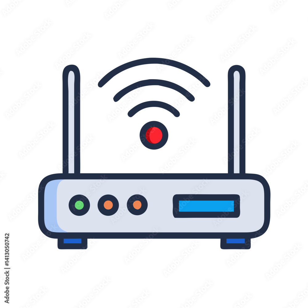 Poster wireless router icon representing internet connection and network access