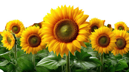 Fototapeta premium Radiant Sunflower Symphony: A vibrant field of towering sunflowers bursts with life, their sunny faces turned towards the heavens. The beauty and resilience of the natural world are celebrated.