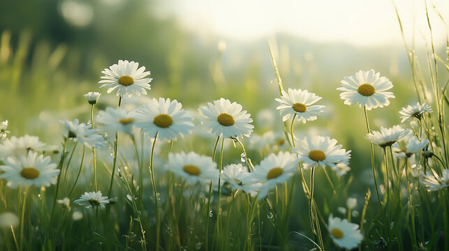 Amidst the endless green, white daisies stand like delicate whispers of nature, filling the meadow with an ethereal beauty that feels almost otherworldly, inviting dreamers to wander