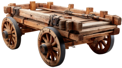 Vintage Wooden Cart: A sturdy, antique wooden cart stands in isolation, revealing the detailed craftsmanship of bygone eras. A symbol of history and a testament to the beauty of historical carpentry