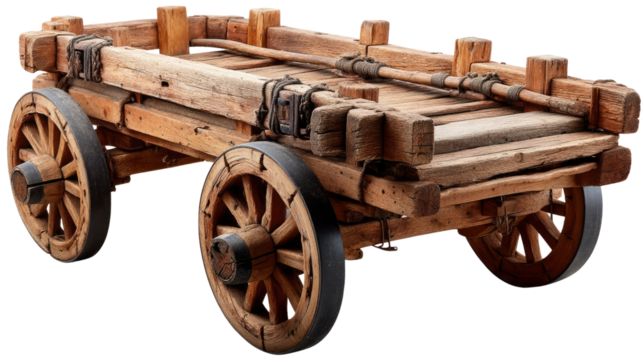Vintage Wooden Cart: A sturdy, antique wooden cart stands in isolation, revealing the detailed craftsmanship of bygone eras. A symbol of history and a testament to the beauty of historical carpentry