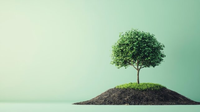 green tree with roots on white background Earth day concept