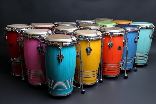 Bright conga drums on dark background for rhythmic musical instrument display  
