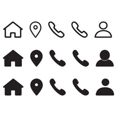 Communication and social media icon set Vector. Communication, mail, phone, web, home, address icon collection.