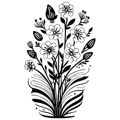 Elegant Floral Bouquet in Black and White Vector