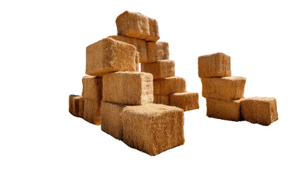 Fototapeta premium Harvested Hay Bales: A stack of rectangular hay bales, a symbol of rural life and agriculture. representing the golden hue of harvested hay and evoke the essence of farming.