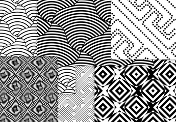 Seamless Pattern Collection with Simple Black and White Geometric Shapes