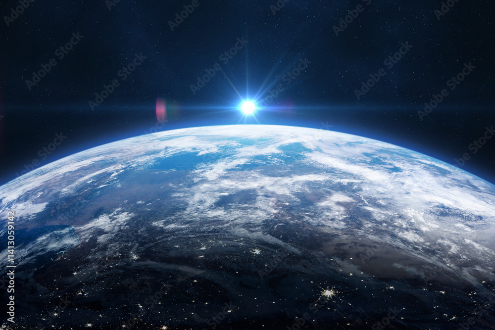 Canvas Prints earth in the outer space. blue earth planet in outer space. sunrise over earth in space.