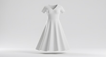 Elegant White A-Line Dress Mockup on White Background, Minimalist Fashion Design, Perfect for Summer