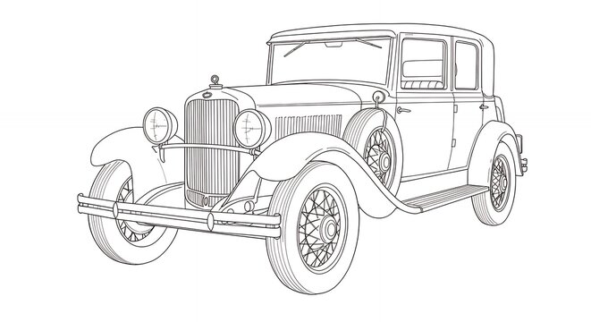 Fototapeta Vintage car line art illustration for commercial design