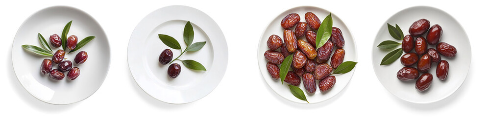 Dates and Green Leaf on White Plate on a Transparent Background