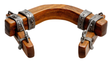 Wooden Yoke: A close-up image showcases the craftsmanship and structure of a wooden yoke, used traditionally for harnessing animals