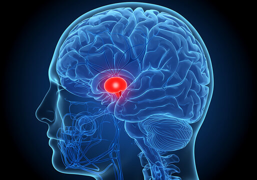 Human brain anatomy illustration showing pituitary gland location view