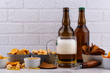 Beer and different snacks for Superbowl or football party