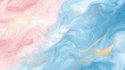 Fototapeta premium A vibrant composition showcases swirling patterns in soft pink and blue tones, accented with delicate gold flecks, evoking a sense of tranquility and creativity