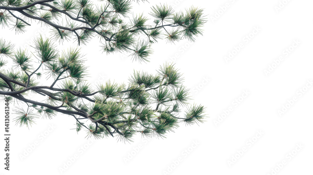 Poster branches of tranquility: evergreen pine needles isolated against a black canvas