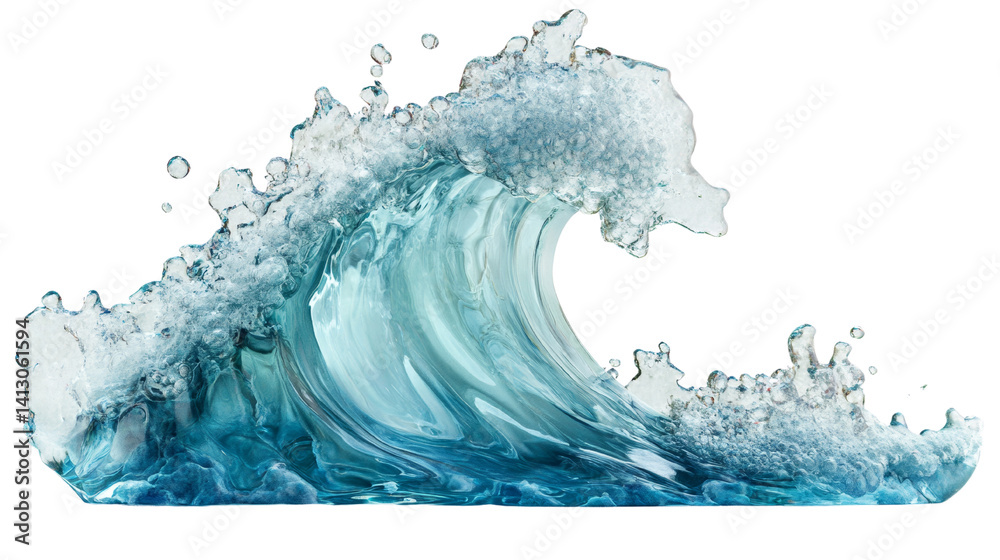 Poster captivating isolated ocean wave breaking with dynamic spray against black backdrop
