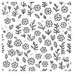 Fototapeta premium Floral and Leaf Hand-Drawn Seamless Pattern Design