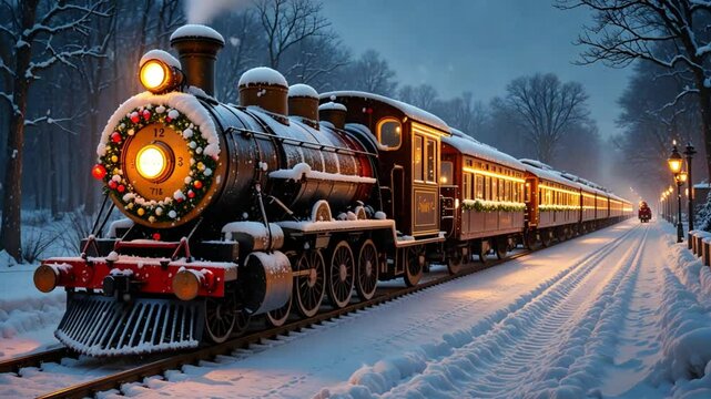 Christmas train winter wonderland express holiday season scenic snow covered landscape travel adventure