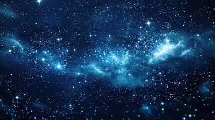 Naklejka premium Captivating view of a vast night sky, adorned with countless stars and shimmering cosmic clouds, inviting viewers to ponder the mysteries of the universe